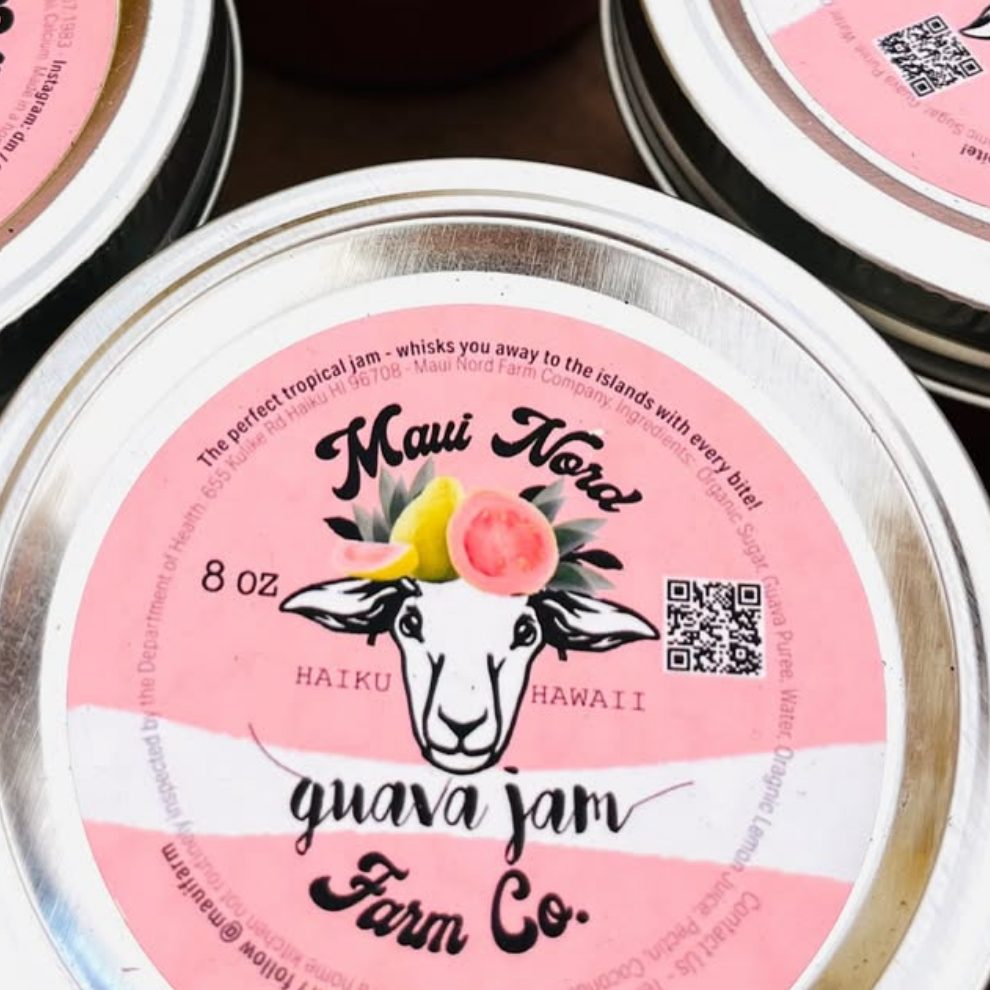Jar lids printed with the sheep and wreath, guava jam
